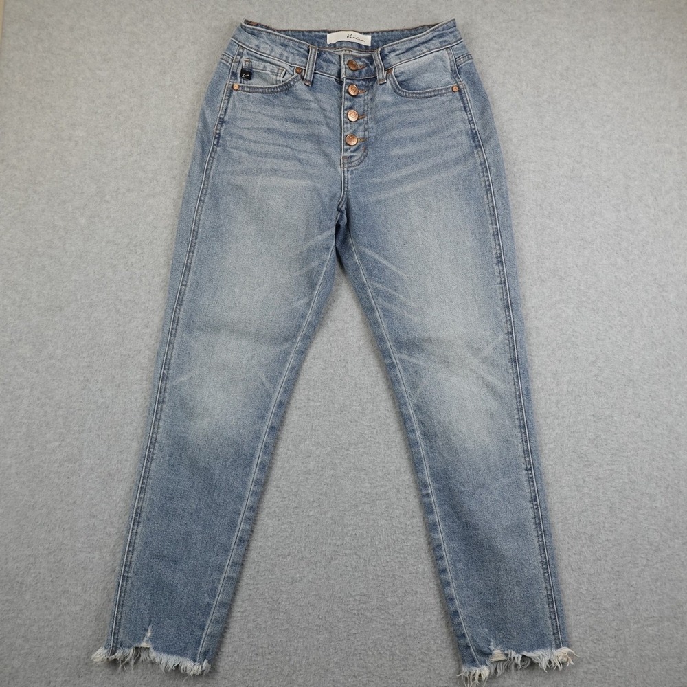 Kancan Jeans Womens 25 High Rise Button Fly Frayed Hem Light Wash Denim